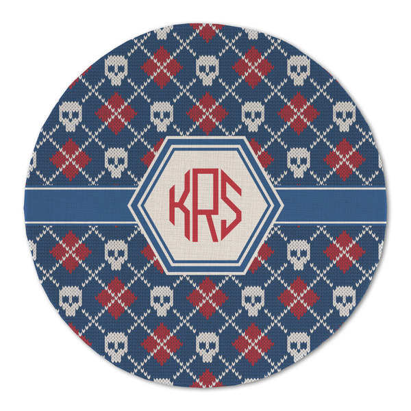 Custom Knitted Argyle & Skulls Round Linen Placemat - Single Sided (Personalized)