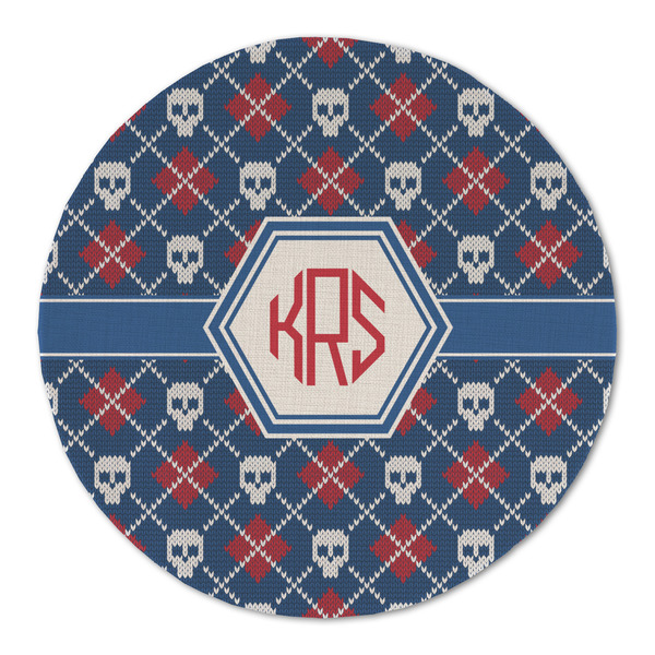 Knitted Argyle & Skulls Round Linen Placemats - FRONT (Single Sided)