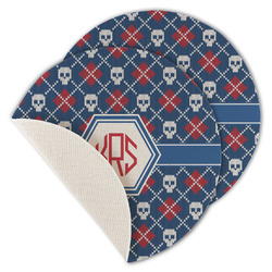 Knitted Argyle & Skulls Round Linen Placemat - Single Sided - Set of 4 (Personalized)