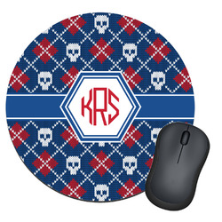 Knitted Argyle & Skulls Round Mouse Pad (Personalized)