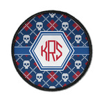 Knitted Argyle & Skulls Iron On Round Patch w/ Monogram