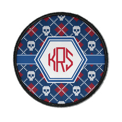 Knitted Argyle & Skulls Iron On Round Patch w/ Monogram