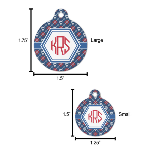 Knitted Argyle & Skulls Round Pet ID Tag - Large - Comparison Scale