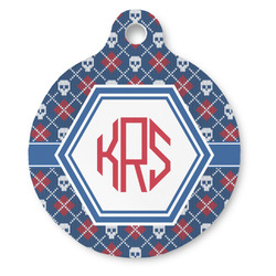 Knitted Argyle & Skulls Round Pet ID Tag (Personalized)