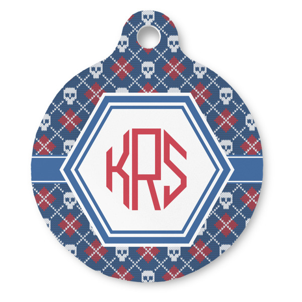 Custom Knitted Argyle & Skulls Round Pet ID Tag (Personalized)