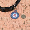 Knitted Argyle & Skulls Round Pet ID Tag - Small - In Context