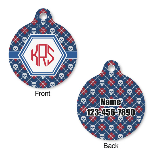 Knitted Argyle & Skulls Round Pet Tag - Front & Back