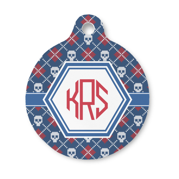 Custom Knitted Argyle & Skulls Round Pet ID Tag - Small (Personalized)