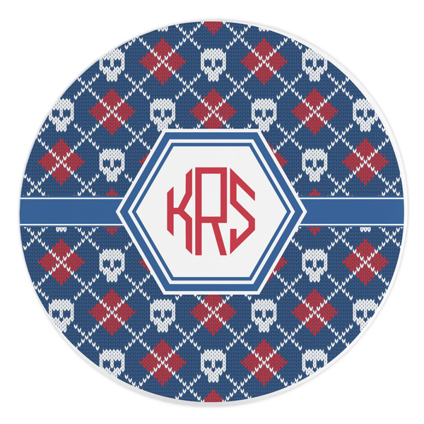 Custom Knitted Argyle & Skulls Round Stone Trivet (Personalized)