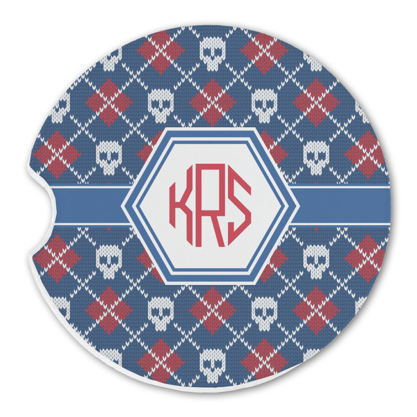 Custom Knitted Argyle & Skulls Sandstone Car Coaster - Single (Personalized)
