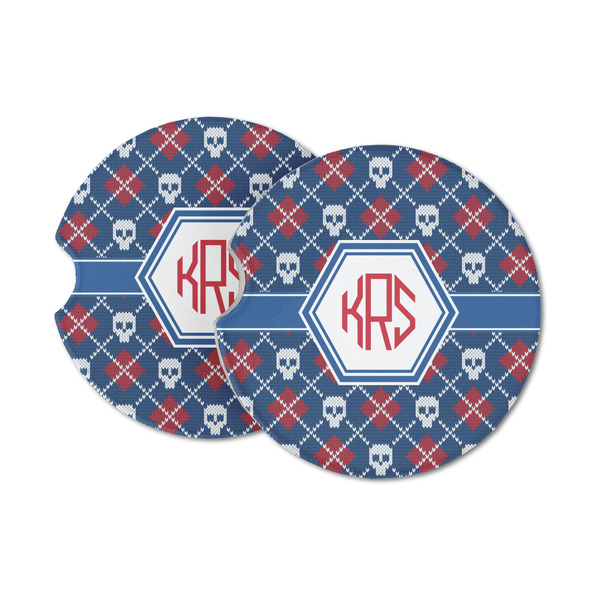 Custom Knitted Argyle & Skulls Sandstone Car Coasters - Set of 2 (Personalized)