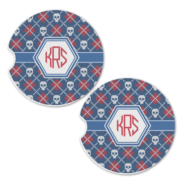 Knitted Argyle & Skulls Sandstone Car Coasters - Set of 2
