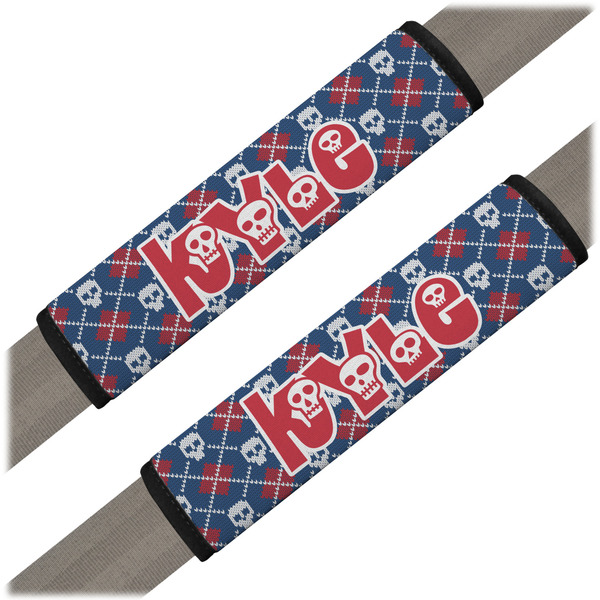 Custom Knitted Argyle & Skulls Seat Belt Covers (Set of 2) (Personalized)