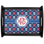 Knitted Argyle & Skulls Black Wooden Tray - Large (Personalized)