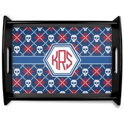 Knitted Argyle & Skulls Black Wooden Tray - Large (Personalized)
