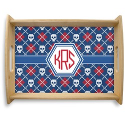 Knitted Argyle & Skulls Natural Wooden Tray - Large (Personalized)