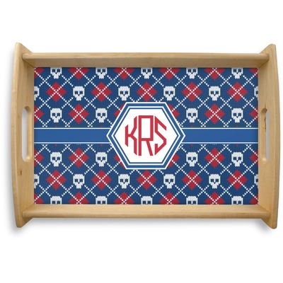 Knitted Argyle & Skulls Natural Wooden Tray - Small (Personalized)