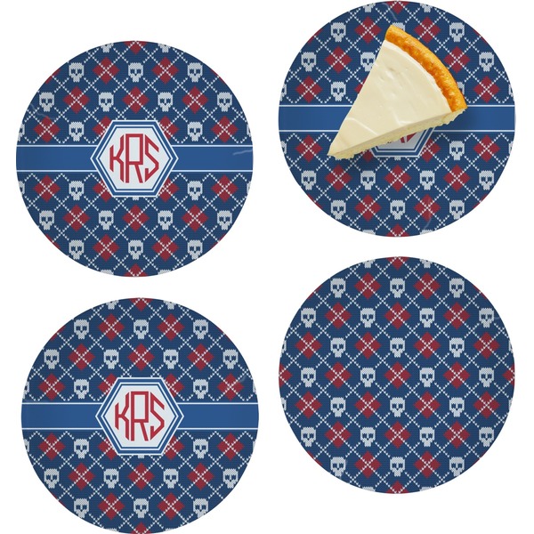 Custom Knitted Argyle & Skulls Set of 4 Glass Appetizer / Dessert Plate 8" (Personalized)