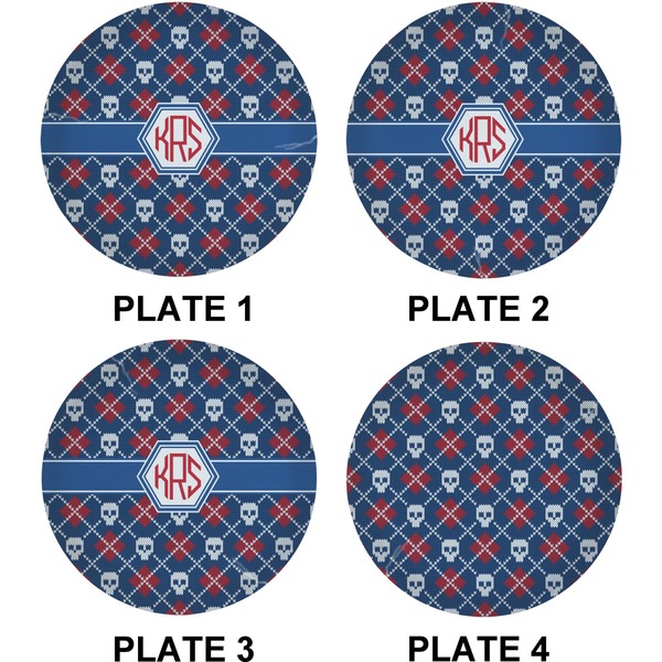 Knitted Argyle & Skulls Set of Lunch / Dinner Plates (Approval)
