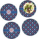Knitted Argyle & Skulls Set of 4 Glass Lunch / Dinner Plate 10" (Personalized)