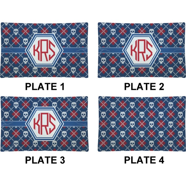 Knitted Argyle & Skulls Set of Rectangular Dinner Plates (Approval)