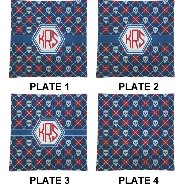 Knitted Argyle & Skulls Set of Square Dinner Plates (Approval)