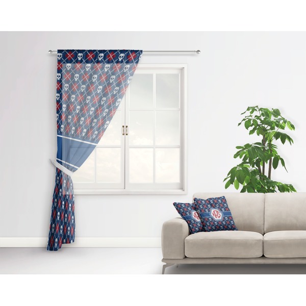 Knitted Argyle & Skulls Sheer Curtain With Window and Rod - in Room Matching Pillow
