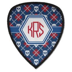 Knitted Argyle & Skulls Iron on Shield Patch A w/ Monogram