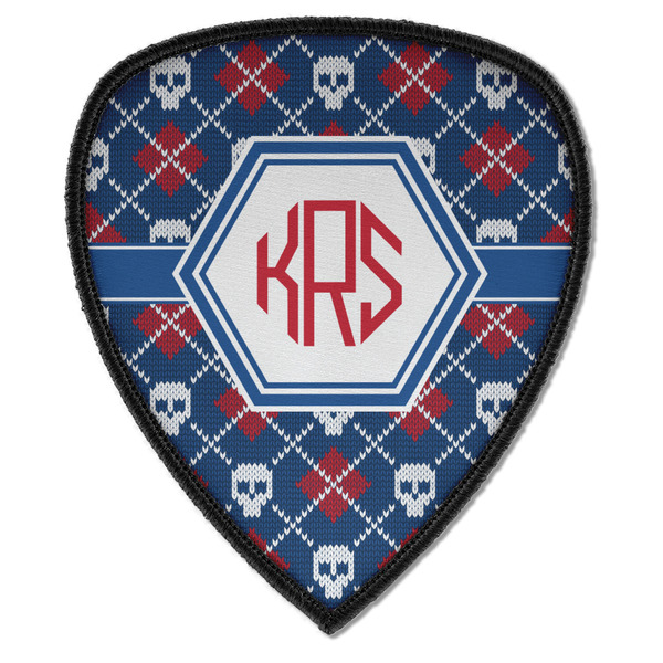 Custom Knitted Argyle & Skulls Iron on Shield Patch A w/ Monogram