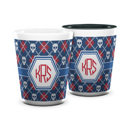Knitted Argyle & Skulls Ceramic Shot Glass - 1.5 oz (Personalized)