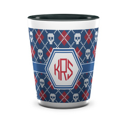 Knitted Argyle & Skulls Ceramic Shot Glass - 1.5 oz - Two Tone - Set of 4 (Personalized)