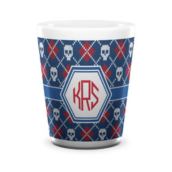 Knitted Argyle & Skulls Ceramic Shot Glass - 1.5 oz - White - Set of 4 (Personalized)