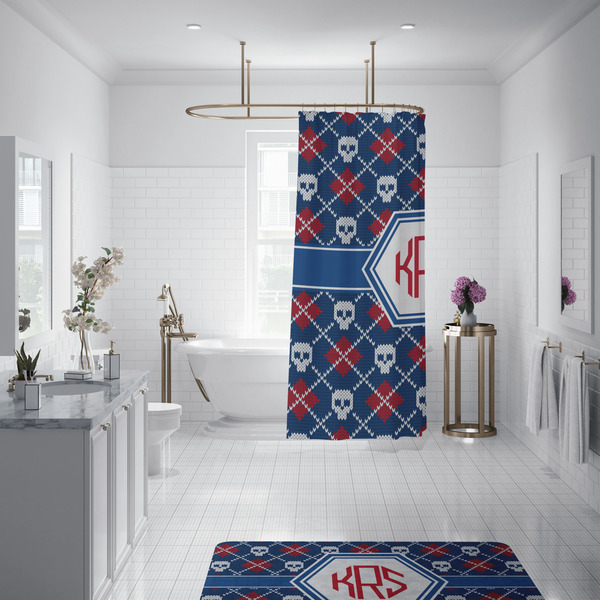 Knitted Argyle & Skulls Shower Curtain - Custom Size
