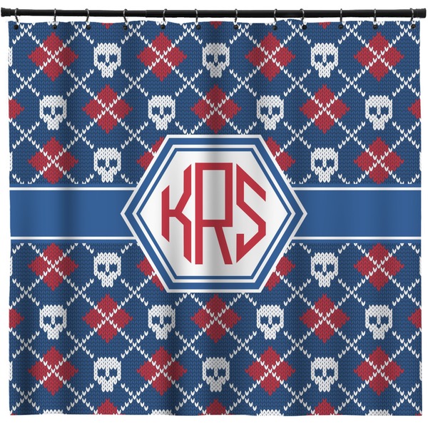 Custom Knitted Argyle & Skulls Shower Curtain - 71" x 74" (Personalized)