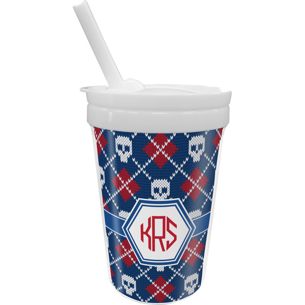 Custom Knitted Argyle & Skulls Sippy Cup with Straw (Personalized)