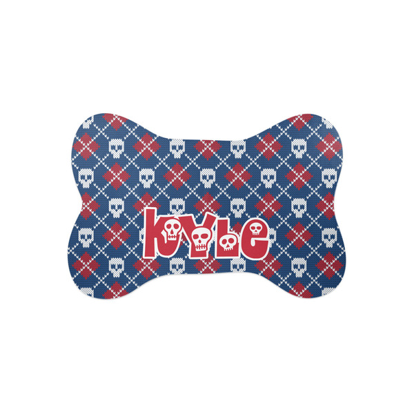 Custom Knitted Argyle & Skulls Bone Shaped Dog Food Mat (Small) (Personalized)