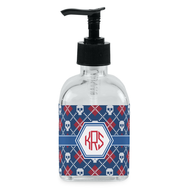 Custom Knitted Argyle & Skulls Glass Soap & Lotion Bottle - Single Bottle (Personalized)