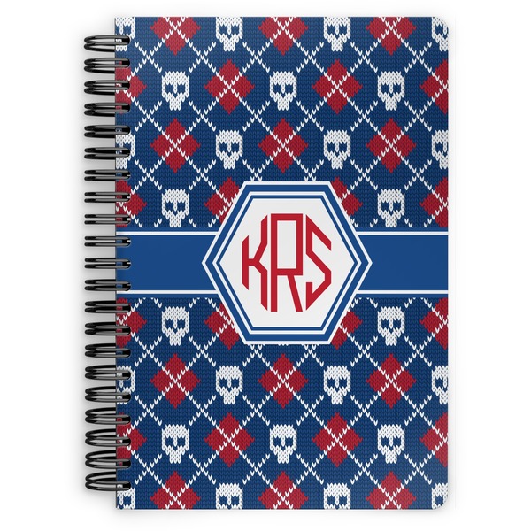 Custom Knitted Argyle & Skulls Spiral Notebook (Personalized)