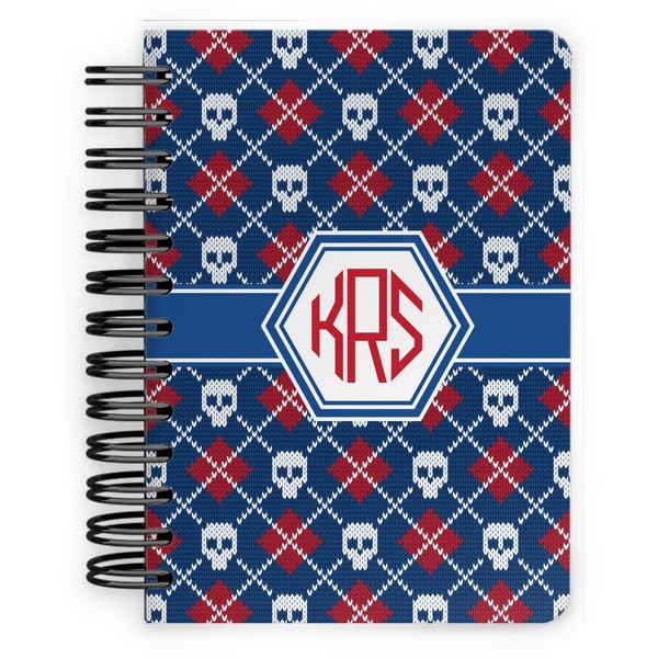 Custom Knitted Argyle & Skulls Spiral Notebook - 5x7 w/ Monogram