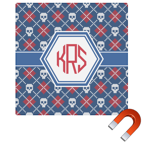 Custom Knitted Argyle & Skulls Square Car Magnet - 6" (Personalized)