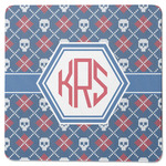 Knitted Argyle & Skulls Square Rubber Backed Coaster (Personalized)