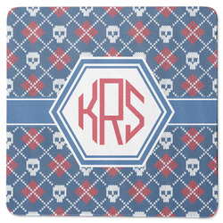 Knitted Argyle & Skulls Square Rubber Backed Coaster (Personalized)