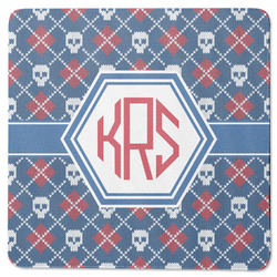 Knitted Argyle & Skulls Square Rubber Backed Coaster (Personalized)