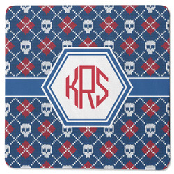 Knitted Argyle & Skulls Square Rubber Backed Coaster (Personalized)