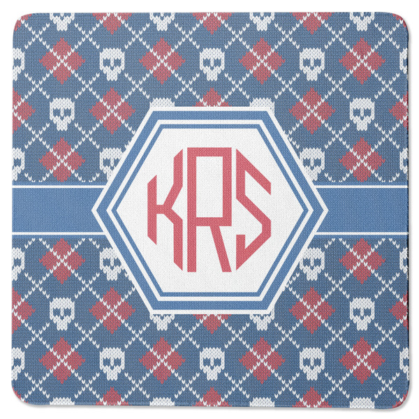 Custom Knitted Argyle & Skulls Square Rubber Backed Coaster (Personalized)