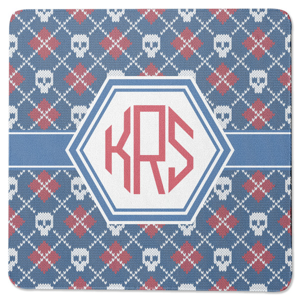 Knitted Argyle & Skulls Square Coaster Rubber Back - Single