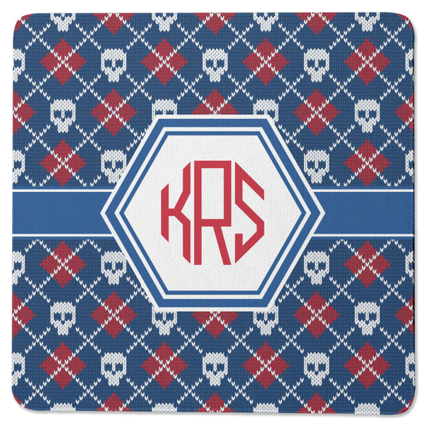 Custom Knitted Argyle & Skulls Square Rubber Backed Coaster (Personalized)