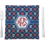 Knitted Argyle & Skulls Glass Square Lunch / Dinner Plate 9.5" (Personalized)