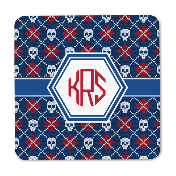 Knitted Argyle & Skulls Square Fridge Magnet - FRONT