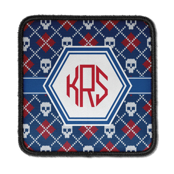 Custom Knitted Argyle & Skulls Iron On Square Patch w/ Monogram